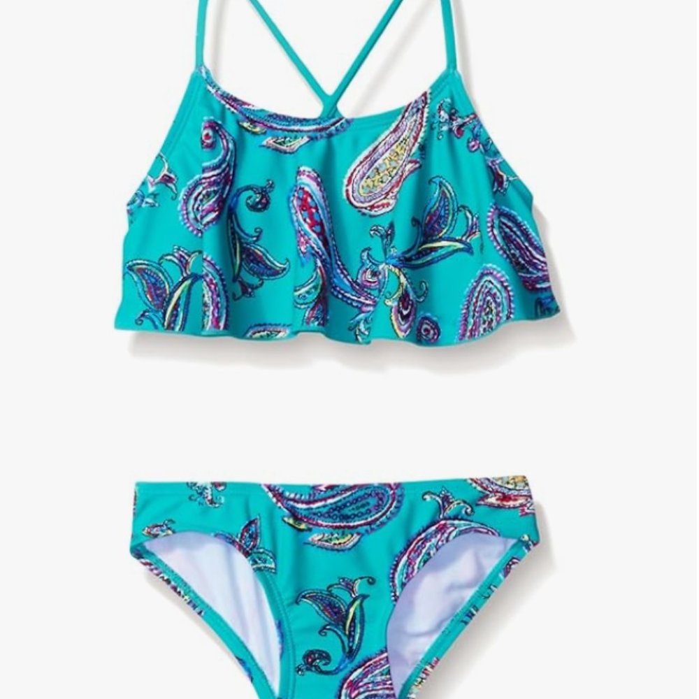 Kanu Surf Girls' Alania Flounce Bikini Beach Sport 2 Piece Swimsuit Size 14 9170